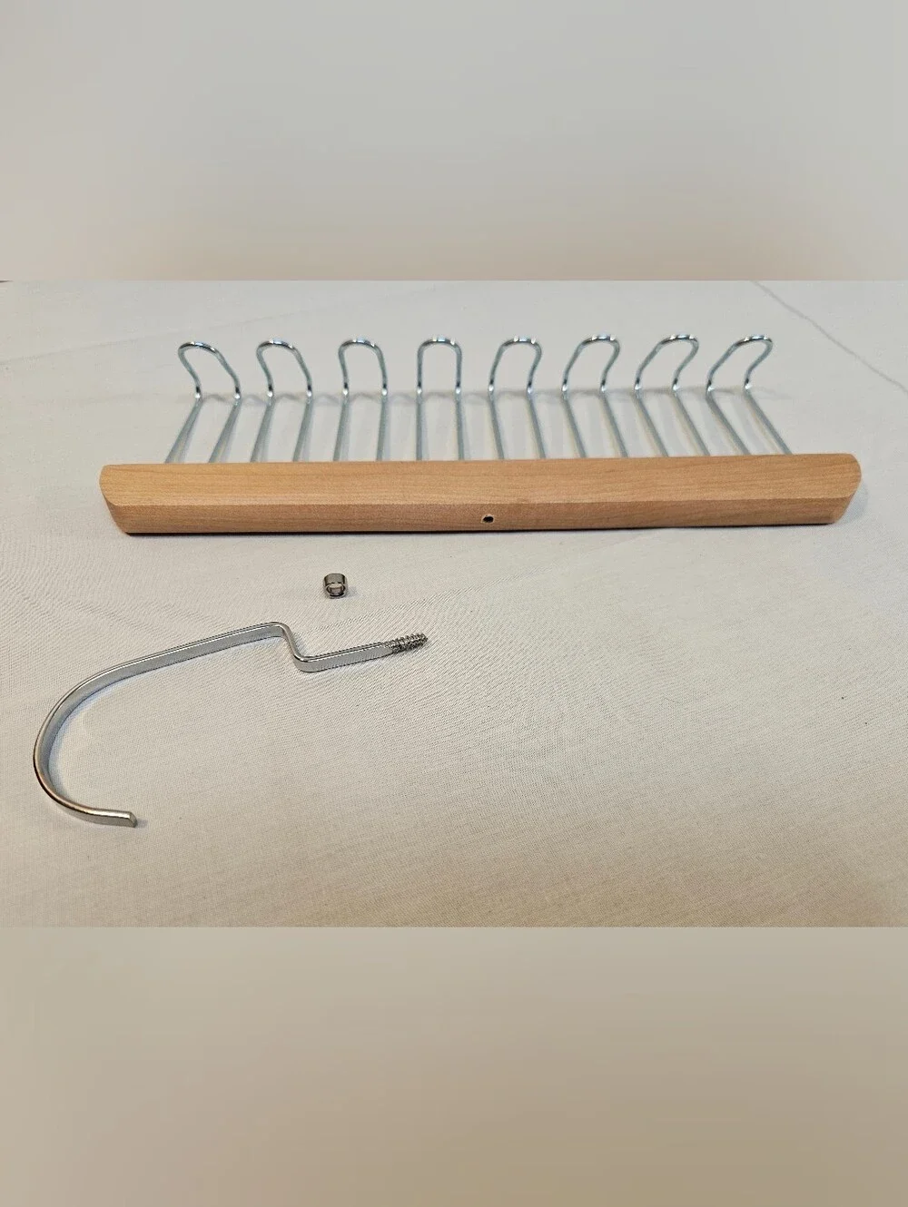 Wood and Chrome Multi-Slot Tie or Belt Hanger - Natural Wood